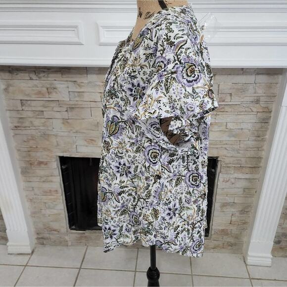 Jane & Delancey 100% cotton floral flutter sleeve boho paisley blouse plus 2X - Picture 4 of 8